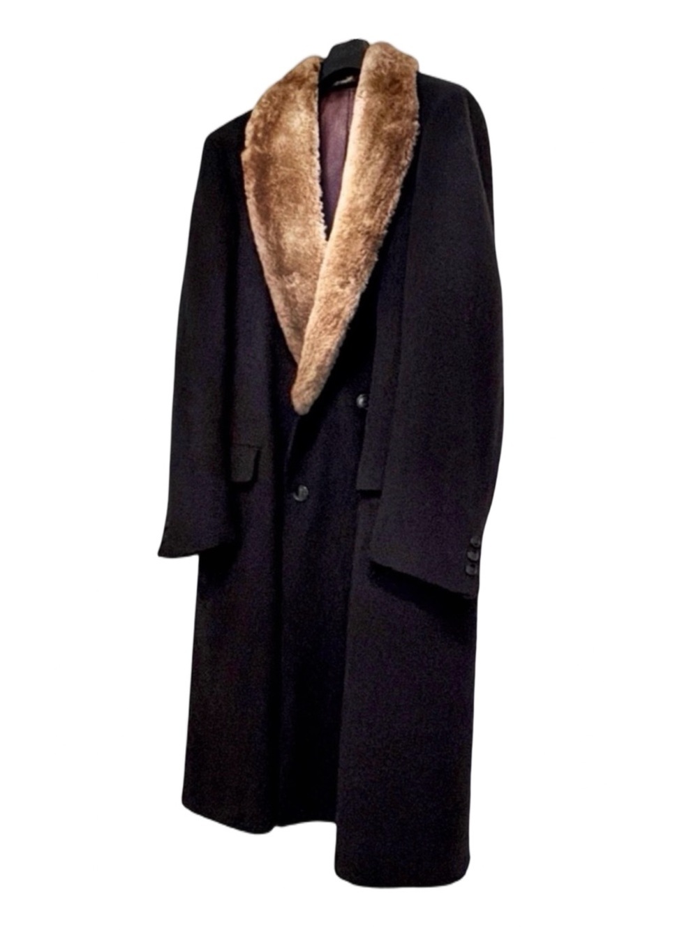Cardinal Canada Men's Double-Breasted Wool Overcoat | Fur Collar | Navy | 40R - Picture 4 of 13